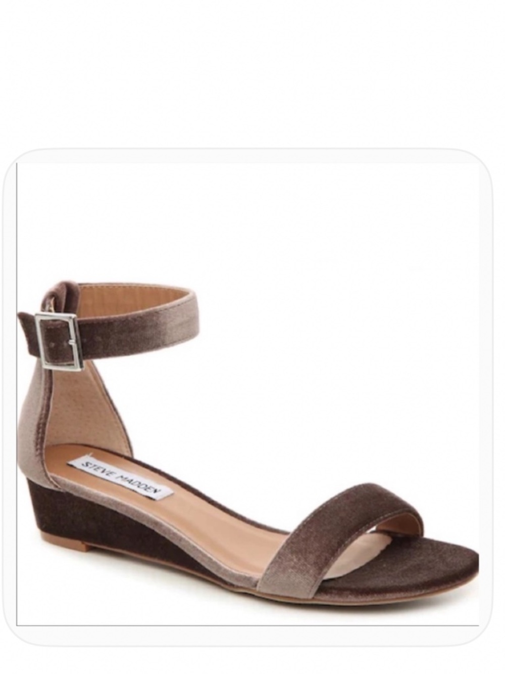Steve Madden Taupe Brown Velvet Margie Wedge Heel Sandal